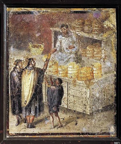 Ancient Roman fresco with donation of bread, 1st Century