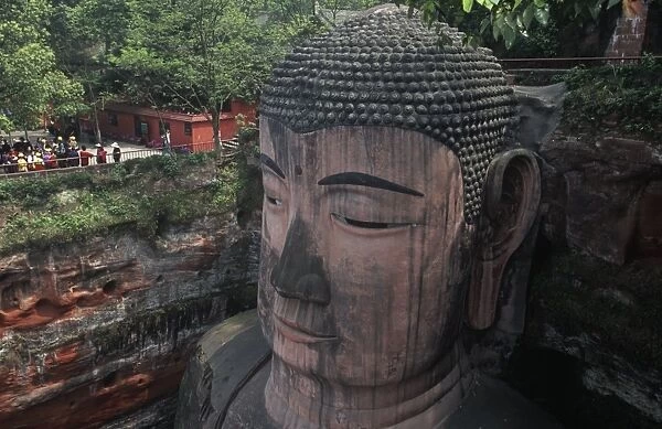 China, Sichuan, Leshan, head of Leshan Giant Buddha statue at Mount Emei Scenic Area