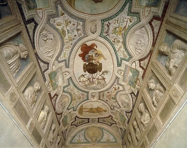 Italy, Lombardy Region, Sabbioneta, Ducal Palace, Galleria Degli Antenati barrel vault decorated with frescoes