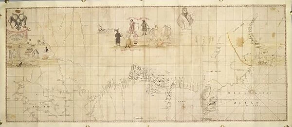 Map of first expedition of Danish navigator Vitus Bering