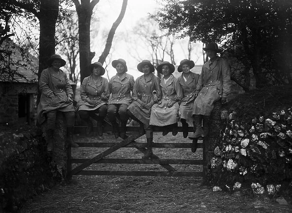 Members of the First World War Womens Land Army. Tregavethan Farm, Truro, Cornwall. May 1917