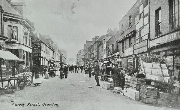 Britannia, Surrey Street, Croydon: street market, 1890 (b  /  w photo)