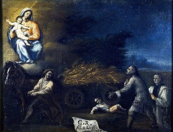 Child crushed by a plough. Ex voto of 1715 from the sanctuary of Santa Valeria a Seregno