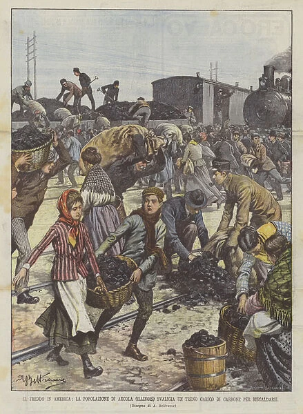 The Cold in America, The Population Of Arcola, Illinois, Carry A Train Loaded With Coal To Warm Up (Colour Litho)