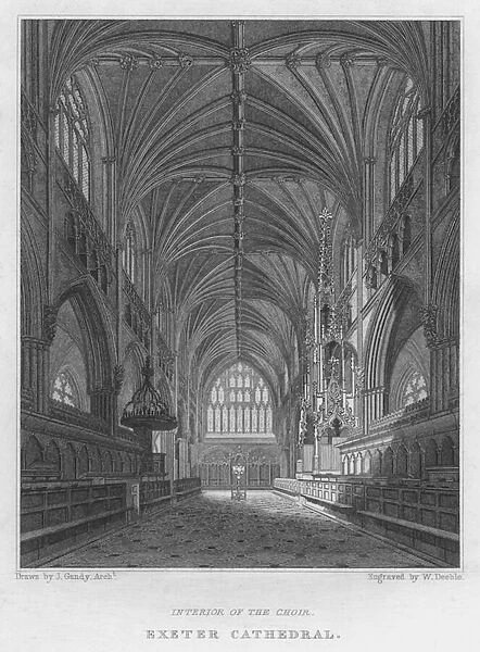 Exeter Cathedral, Interior of the Choir (engraving)