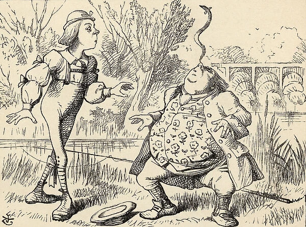 Father William balancing an eel on his nose, from Alices Adventures in