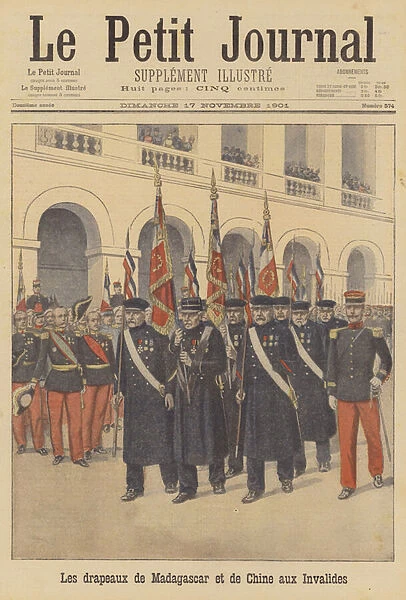 Flags of the Madagascar and China campaigns at Les Invalides, Paris (colour litho)