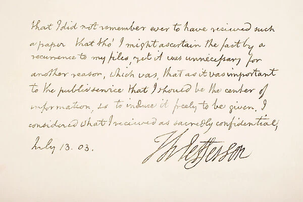 Handwriting and signature of Thomas Jefferson, 1803 (pen & ink on paper)