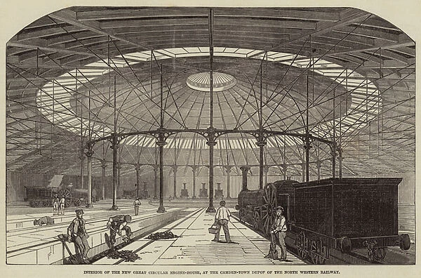 Interior of the New Great Circular Engine-House, at the Camden-Town Depot of the North Western Railway (engraving)