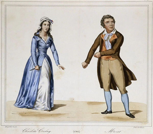 Jean Paul Marat and Charlotte Corday - in 'Collection of costumes, weapons and furniture to serve the history of the French revolution and the Empire'by Horace de Viel-Castel, 19th century