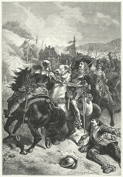 King Charles I at the Battle of Naseby, 1645 (engraving)