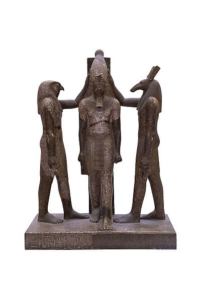 King Ramesses III, the god Horus and the god Seth, from Medinet Habu, granite, Egyptian Museum, Cairo, Egypt