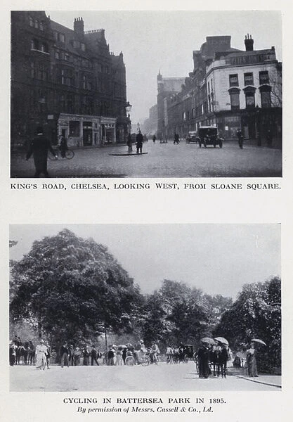 Kings Road, Chelsea, looking west, from Sloane Square; Cycling in Battersea Park in 1895 (b  /  w photo)