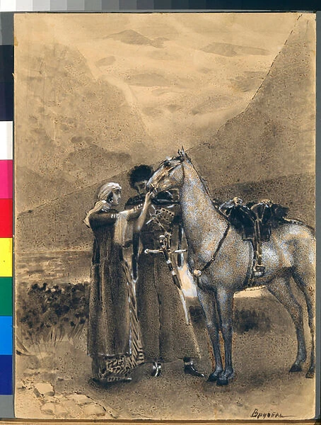 L adieu de Zara et d Ismail - Illustration du poeme 'Izmail-bey'(Izmail bey) de Mikhail Lermontov (1814-1841) - Oeuvre de Mikhail Alexandrovich Vrubel (Vroubel) (1856-1910)
