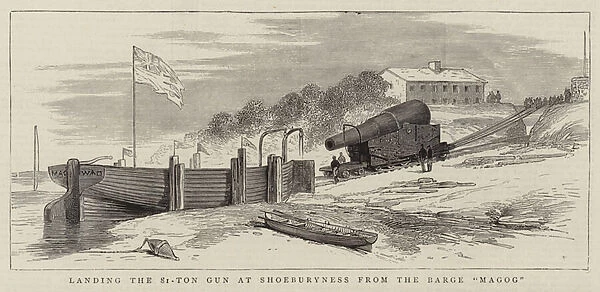 Landing the 81-Ton Gun at Shoeburyness from the Barge 'Magog'(engraving)