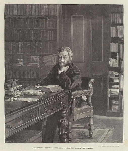 The late Mr Spurgeon in his Study at Westwood, Beulah Hill, Norwood (engraving)