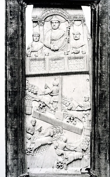 Leaf from the Lampadii diptych, c. 355 AD (ivory) (b  /  w photo)