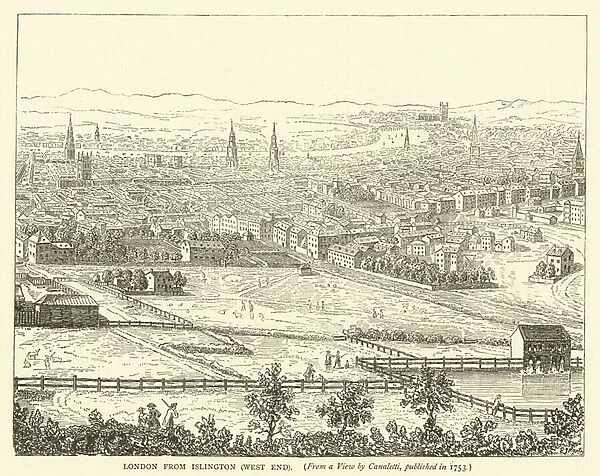 London from Islington, west end, from a view by Canaletti, published in 1753 (engraving)