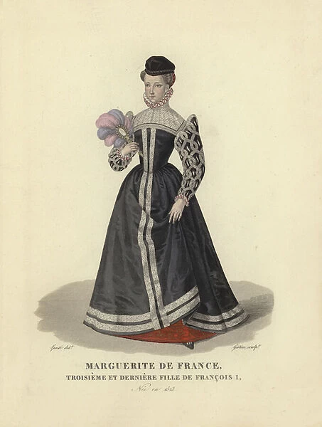Margaret of France, third and youngest daughter of King Francis I of France (coloured engraving)