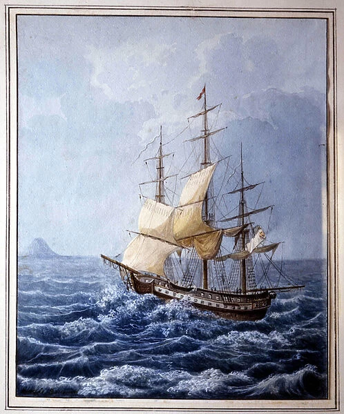 Marie Louise of Parma aboard a sailboat taking her to Naples on 10  /  07  /  1824, painting by B