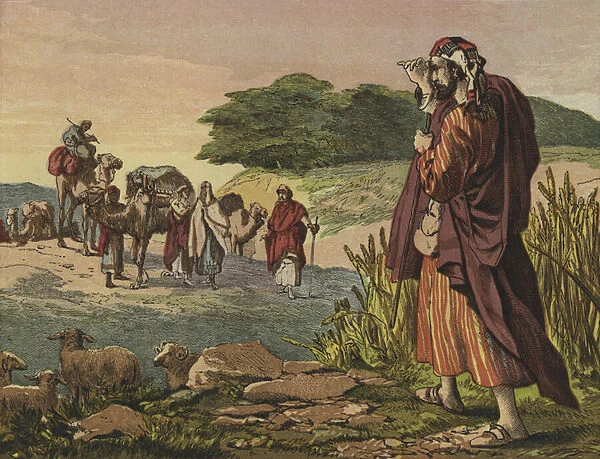 The meeting of Isaac and Rebecca (colour litho)