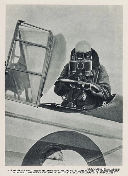 RAF observer practising machine-gun firing with a camera gun which records hits and misses (b  /  w photo)