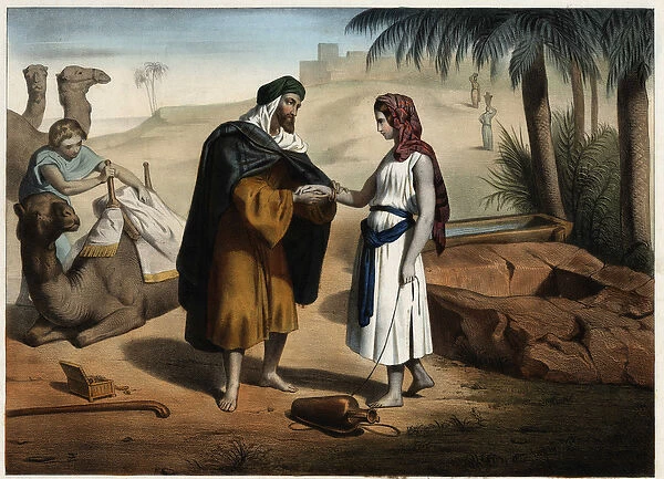 Rebecca and Eliezer to the well: Eliezer of Damascus, charged with finding a wife for