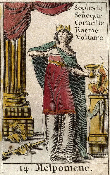 A representation of melpomene, muse of the Tragedie, she wears a crown