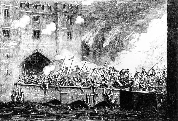 Sir Thomas Wyatt (c. 1521-54) Attacking the Byward Tower (engraving) (b  /  w photo)