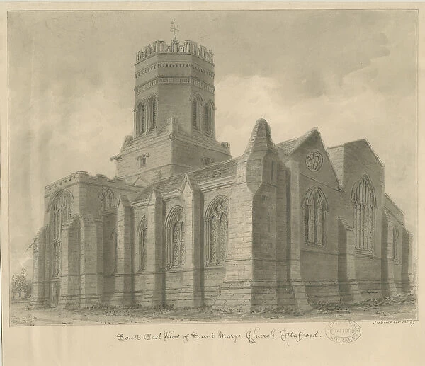 Stafford - St. Marys Church: sepia drawing, 1837 (drawing)