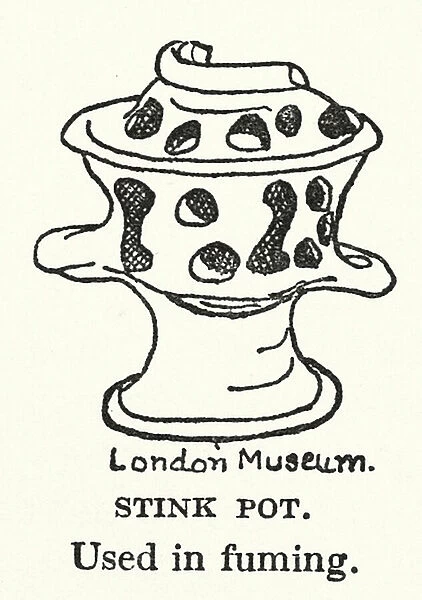 Stink pot used in fuming during the Great Plague of London, 1665-1666 (litho)