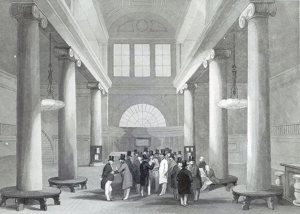 Stock Exchange, engraved by Henry Melville, c. 1842 (engraving) (b  /  w photo)
