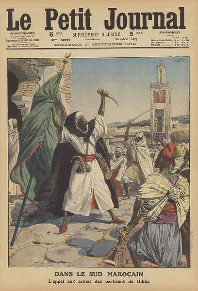 Uprising in southern Morocco (colour litho)