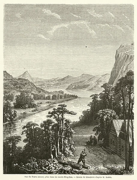 Vue du fleuve Amour, prise dans les monts Hing-Gan (engraving)