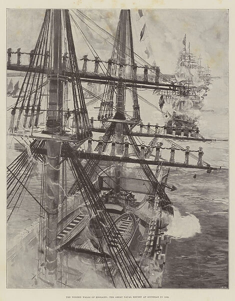 The Wooden Walls of England, the Great Naval Review at Spithead in 1856 (litho)