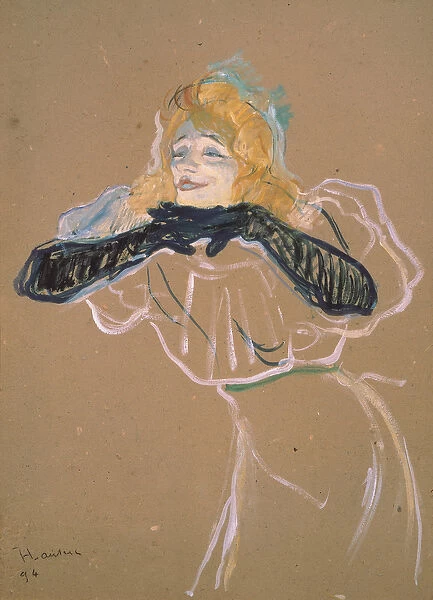 Yvette Guilbert (1867-1944) singing Linger, Longer, Loo, 1894 (oil on cardboard)