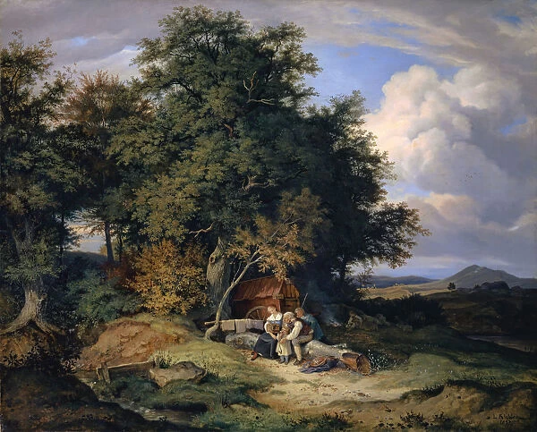 Autumn forest shepherd family 1837 oil canvas