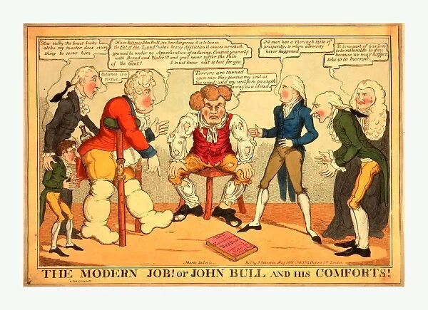 The modern Job! or John Bull and his comforts!, engraving 1816, John Bull, in tattered