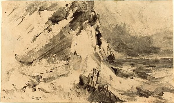 William Hart (American, 1823 - 1894), Shipwreck in Storm, pen and black ink with