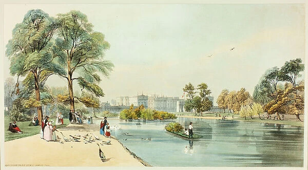 Buckingham Palace from St. James Park, plate eleven from Original Views of London as It Is