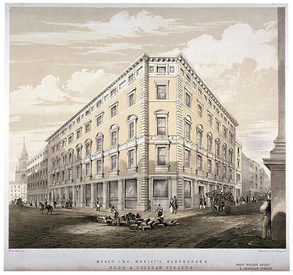 Messrs J&R Morleys warehouses, corner of Wood Street and Gresham Street, London, c1840