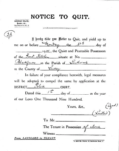 Notice to Quit, 1900 (1901)
