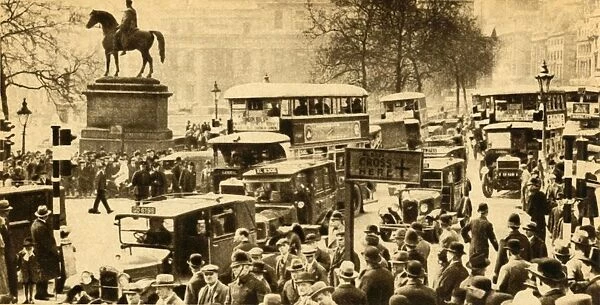 Traffic in Trafalgar Square, London, 1933. Creator: Unknown