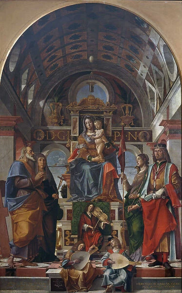 The Virgin and Child enthroned with saints and angels making music, 1499. Creator: Montagna