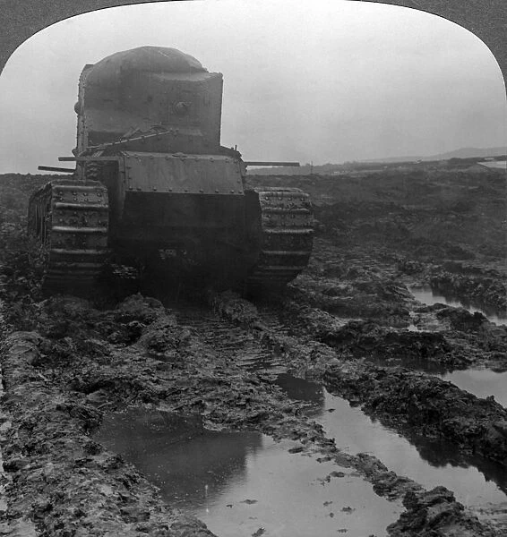 Whippet tank on a muddy battlefield, Morcourt, France, World War I, 1918. Artist: Realistic Travels Publishers