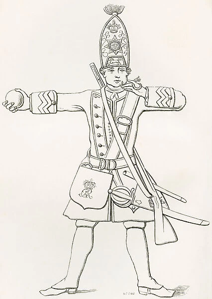 A Grenadier Of H. M. 1St Regiment Of Foot Guards, 1745. From The British Army: Its Origins, Progress And Equipment, Published 1868