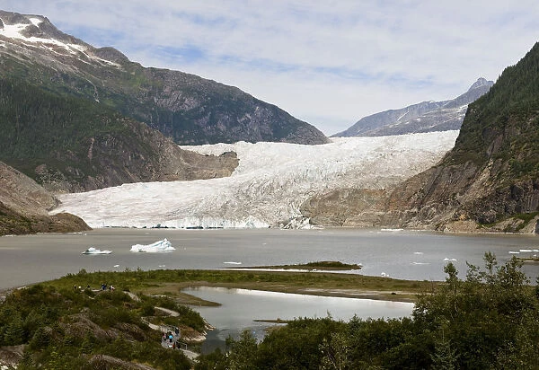 View Of Mendenhall Glacier And Lake And Trail Leading To Overlook, Juneau, Southeast Alaska, Summer