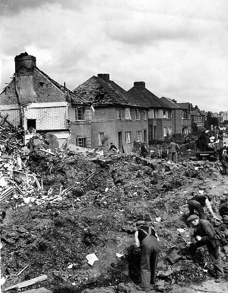 Air raid damage. General view of Crescent Road, East Barnet. 13th August 1942