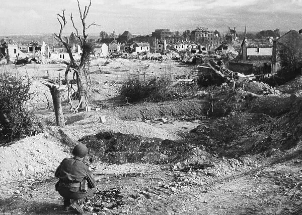 The Battle for Caen. Picture taken on the day the town fell to Canadian