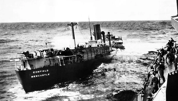 Merchant supply ship Confield out of Newcastle sinking after being torpedoed by a German